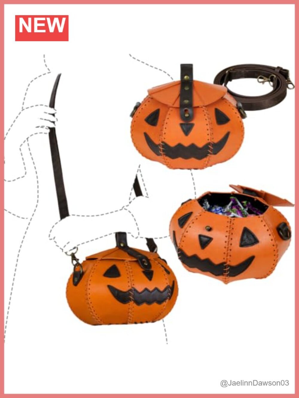 HiiFeuer Halloween Pumpkin Crossbody Bag Faux Leather Adjustable Strap Trick or